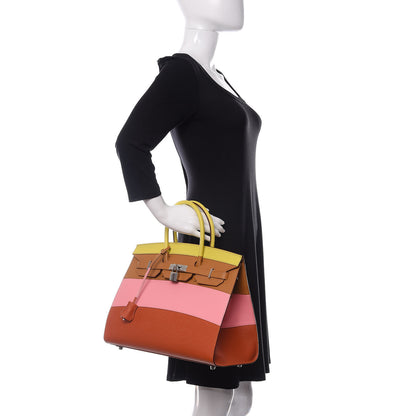 Hermes Epsom Sunrise Birkin Sellier 35 Lime Sesame Rose Confetti Terre Battue 2 of 11
