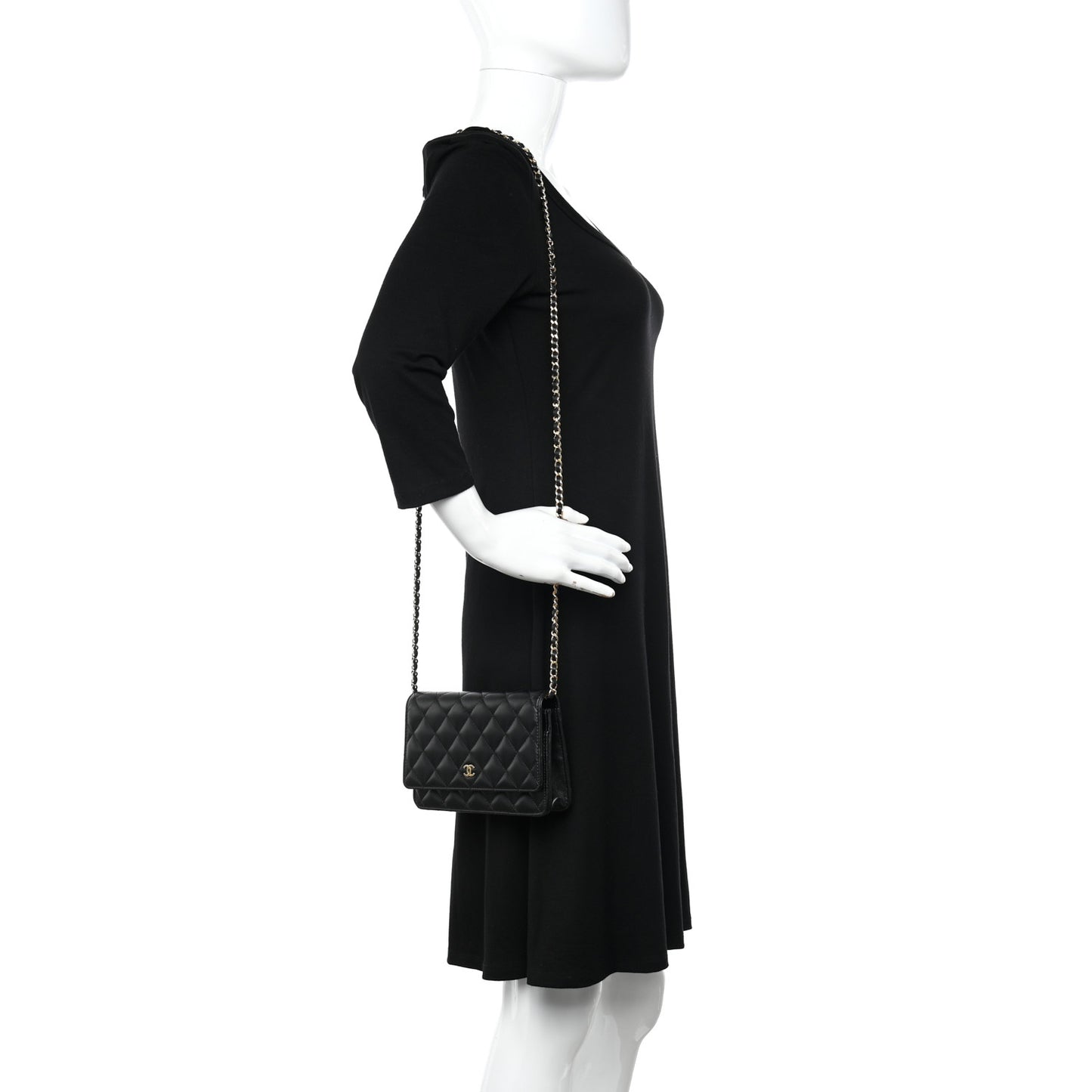Lambskin Quilted Wallet On Chain WOC Black