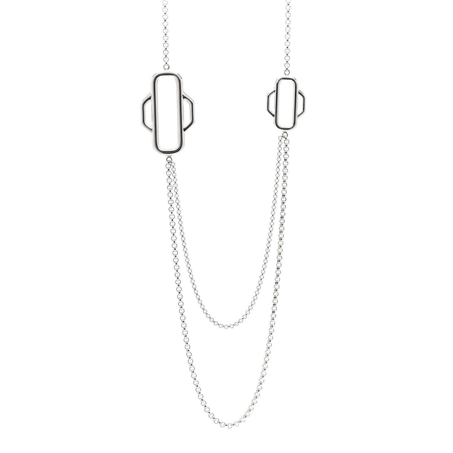 Hermes Sterling Silver Attelage Double Chain Necklace 1 of 4