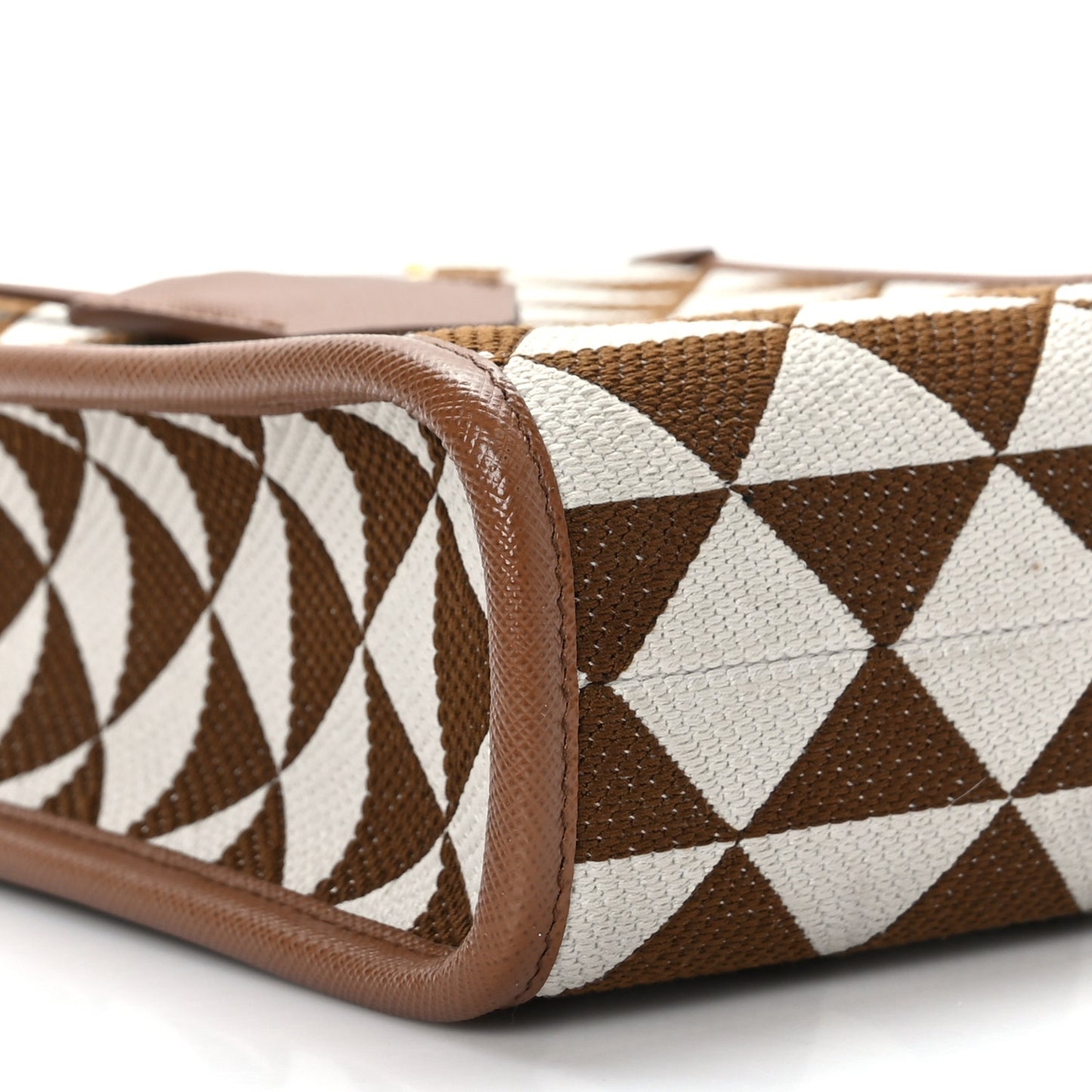 Jacquard Saffiano Triangolo Symbole Embroidered Micro Tote Tobacco Talco