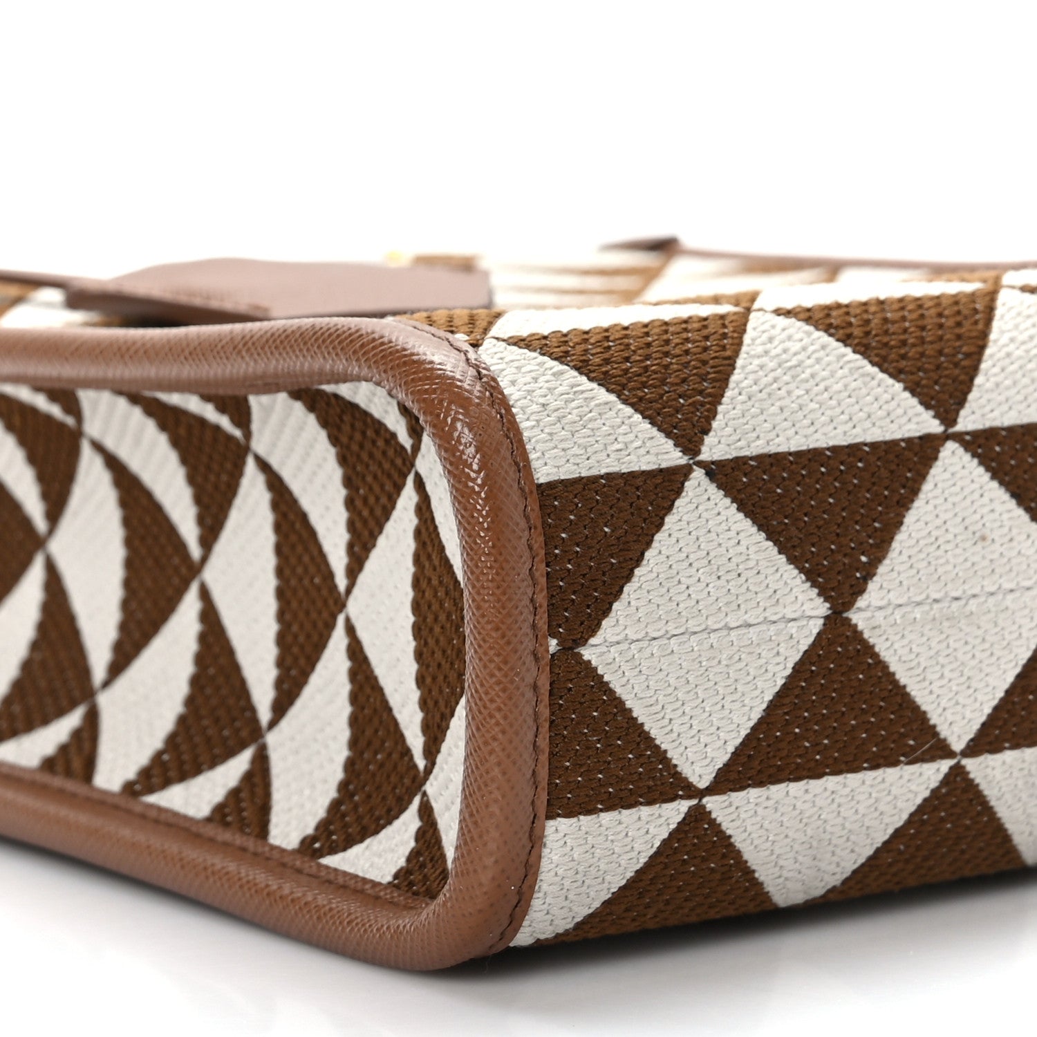 Prada Jacquard Saffiano Triangolo Symbole Embroidered Micro Tote Tobacco Talco 7 of 8