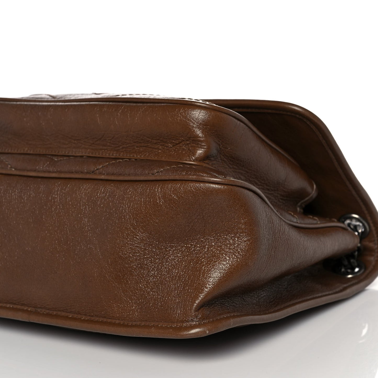 Crinkled Calfskin Matelasse Monogram Medium Niki Chain Satchel Tan Brown