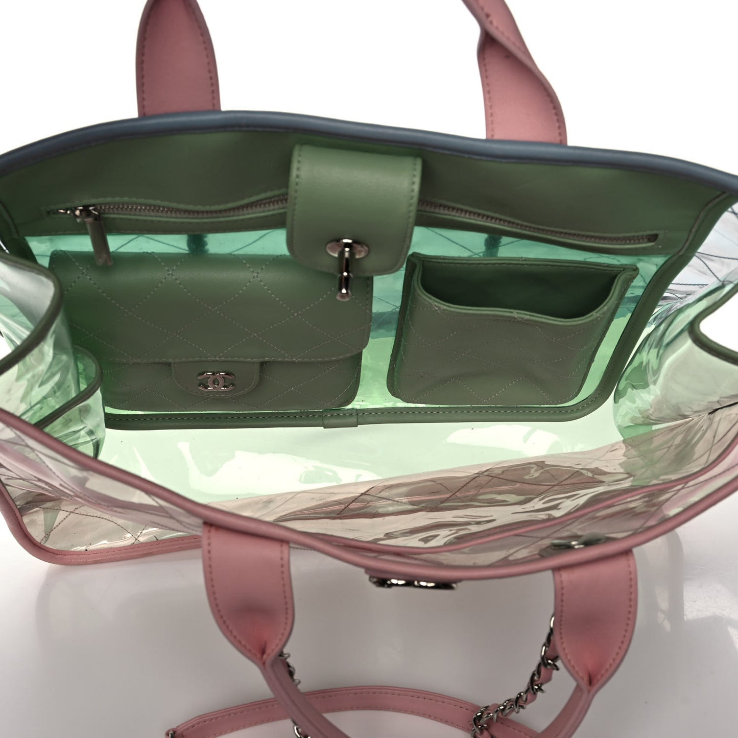 PVC Lambskin Stitched Medium Coco Splash Shopping Bag Green Pink