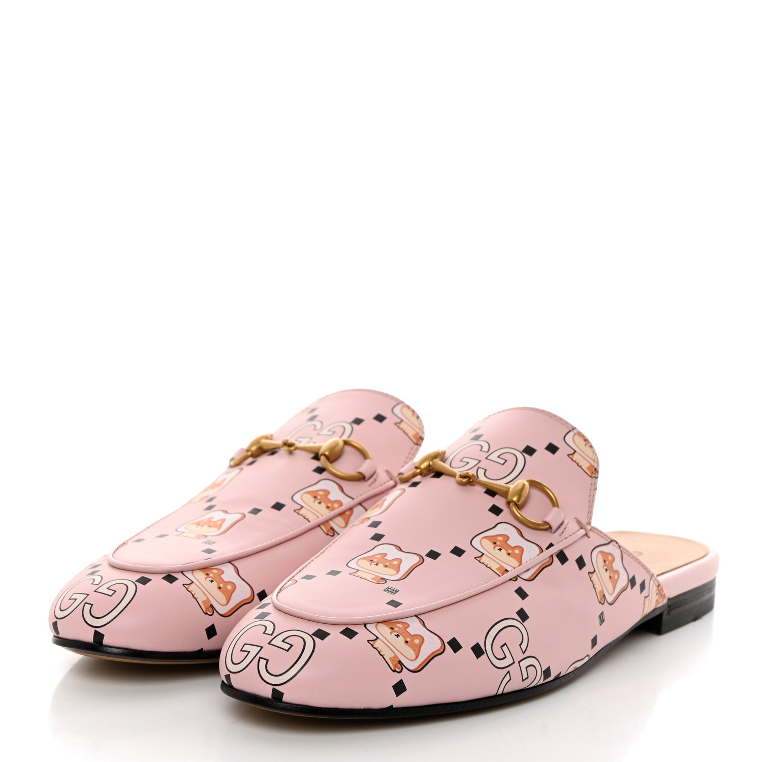Gucci X PIKARAR Calfskin Monogram Print Womens Princetown Slippers 38 Pink Multicolor 3 of 9
