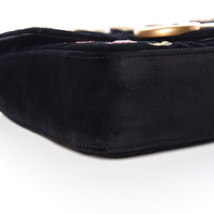 Gucci Velvet Matelasse Loved Embroidered Medium GG Marmont Shoulder Bag Black 5 of 9