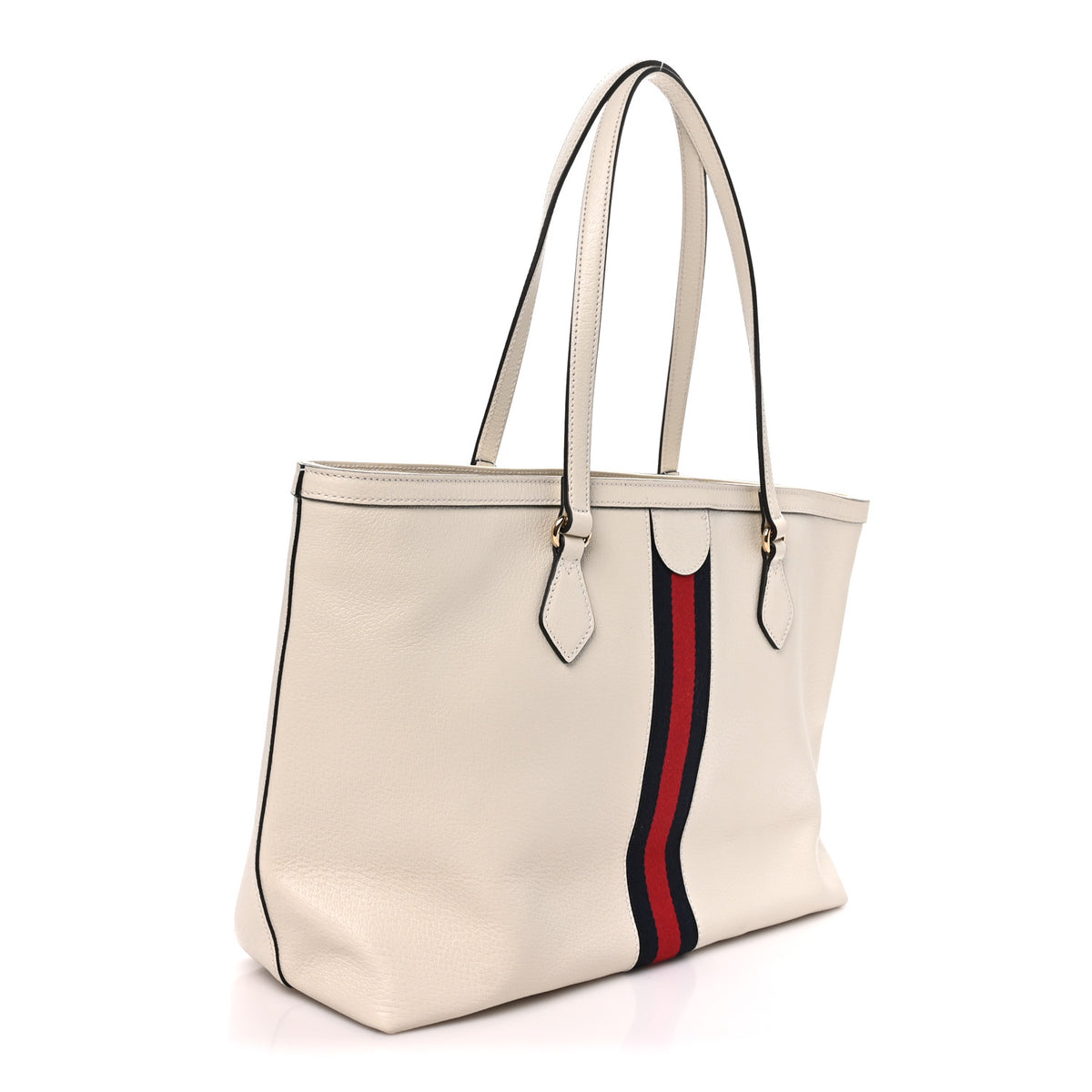 Textured Calfskin Web Medium Ophidia Shopping Tote Mystic White