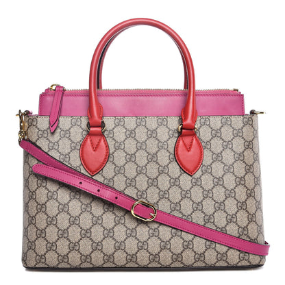 Gucci GG Supreme Monogram Moon Calfskin Small Zip Top Tote Beige Ebony Hibiscus Red New Rosette 1 of 7