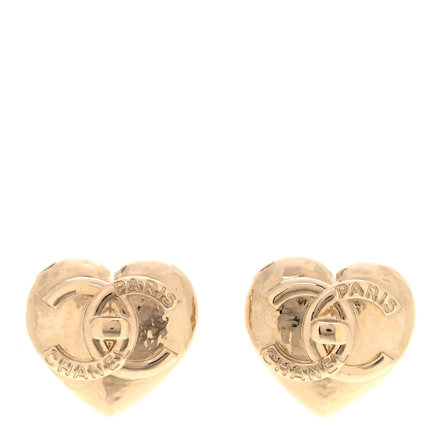 Metal CC Heart Turnlock Earrings Gold