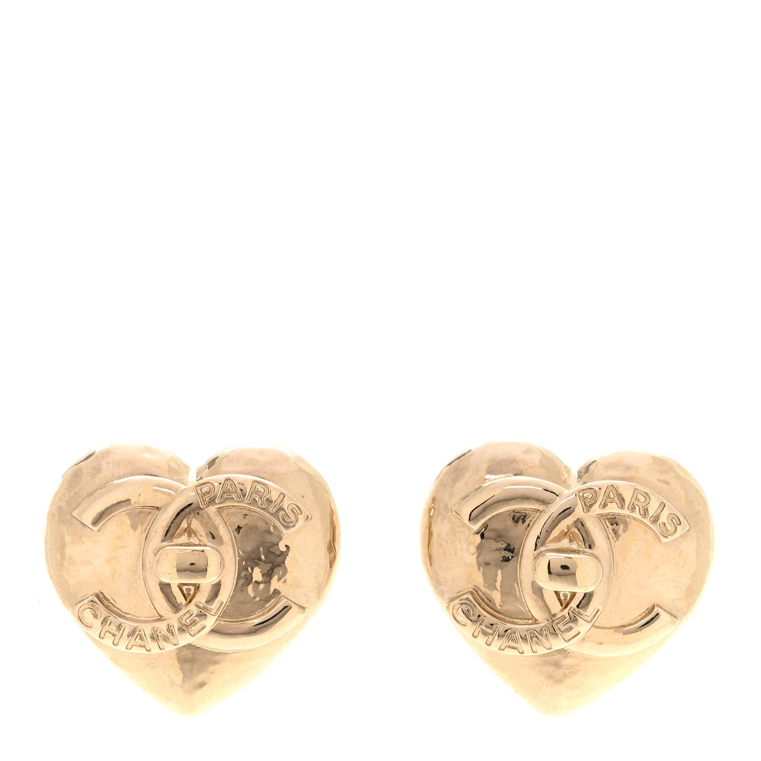 Chanel Metal CC Heart Turnlock Earrings Gold 1 of 4