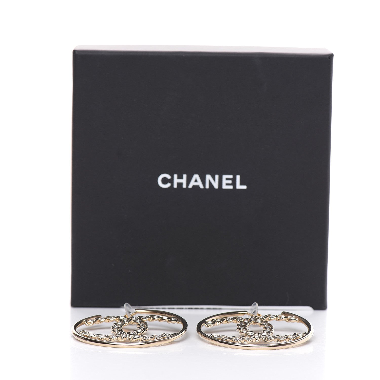 Chanel Crystal High Society CC Hoop Earrings Gold 5 of 5