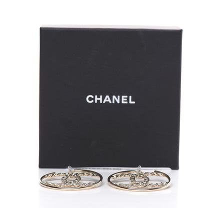 Chanel Crystal High Society CC Hoop Earrings Gold 5 of 5