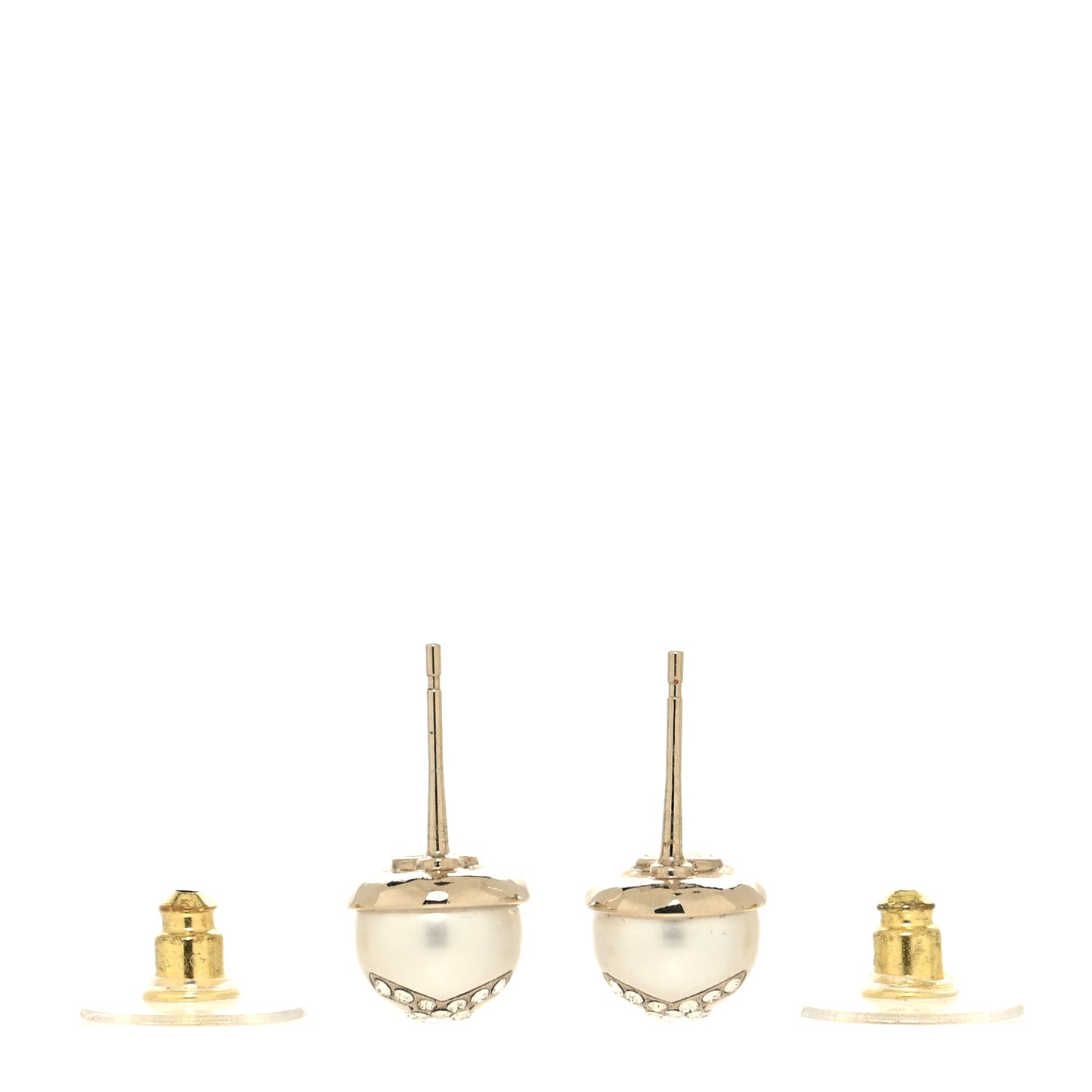 Pearl Crystal Logo Earrings Gold Pearly White