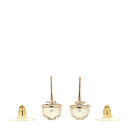 Chanel Pearl Crystal Logo Earrings Gold Pearly White 3 of 5