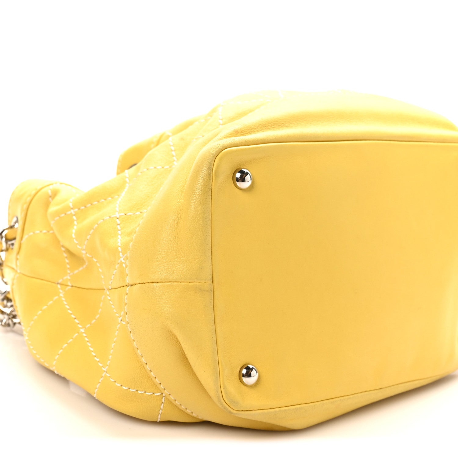 Chanel Calfskin Contrast Stitch Surpique Bucket Bag Yellow 9 of 10