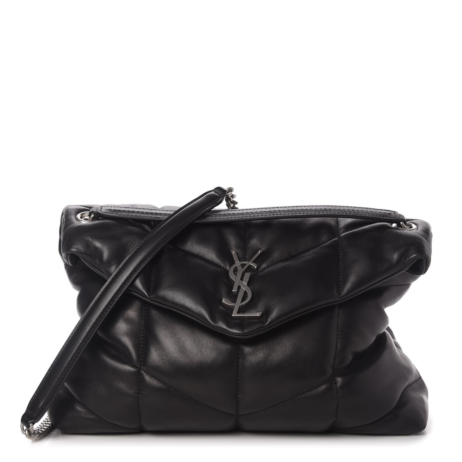 Saint Laurent Lambskin Quilted Medium Loulou Puffer Monogram Chain Satchel Black 1 of 10