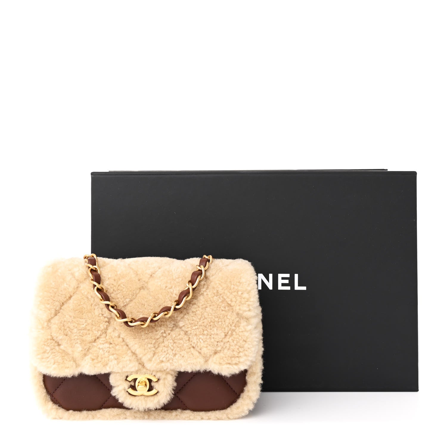 Chanel Shearling Lambskin Quilted Mini Furry Coco Flap Beige Dark Brown 11 of 11