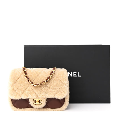Chanel Shearling Lambskin Quilted Mini Furry Coco Flap Beige Dark Brown 11 of 11