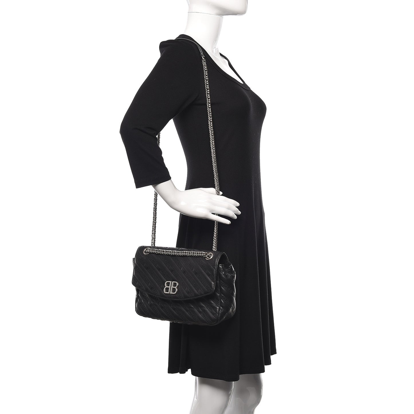 Calfskin Logo Matelasse M BB Chain Shoulder Bag Black