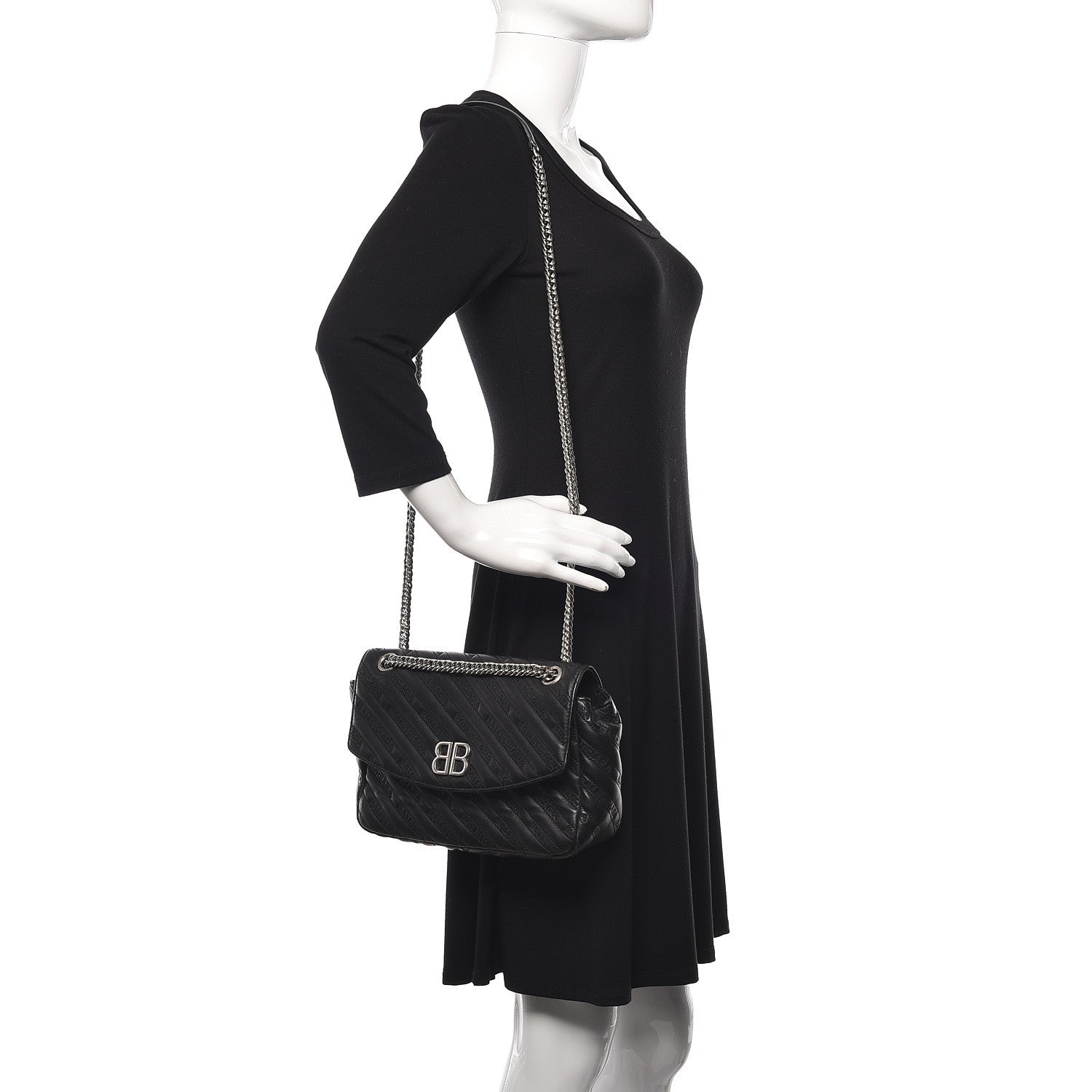 Balenciaga Calfskin Logo Matelasse M BB Chain Shoulder Bag Black 2 of 13