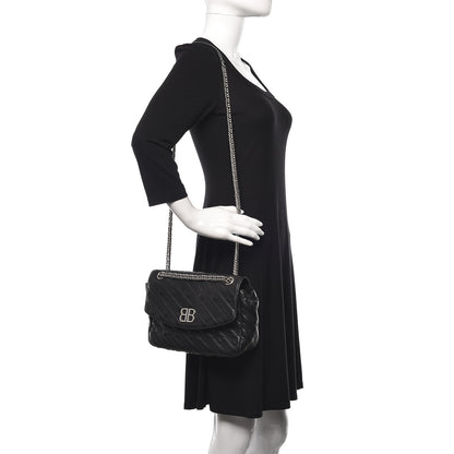 Balenciaga Calfskin Logo Matelasse M BB Chain Shoulder Bag Black 2 of 13