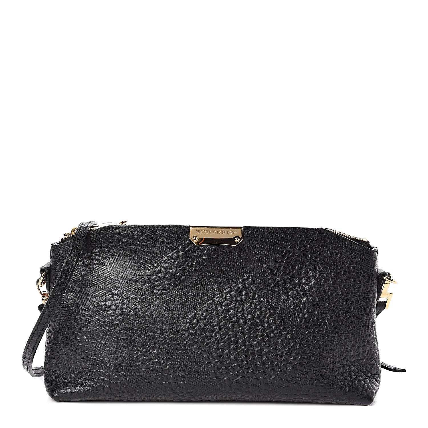 Burberry Signature Grain Calfskin Check Embossed Small Chichester Crossbody Clutch Bag Black 1 of 11