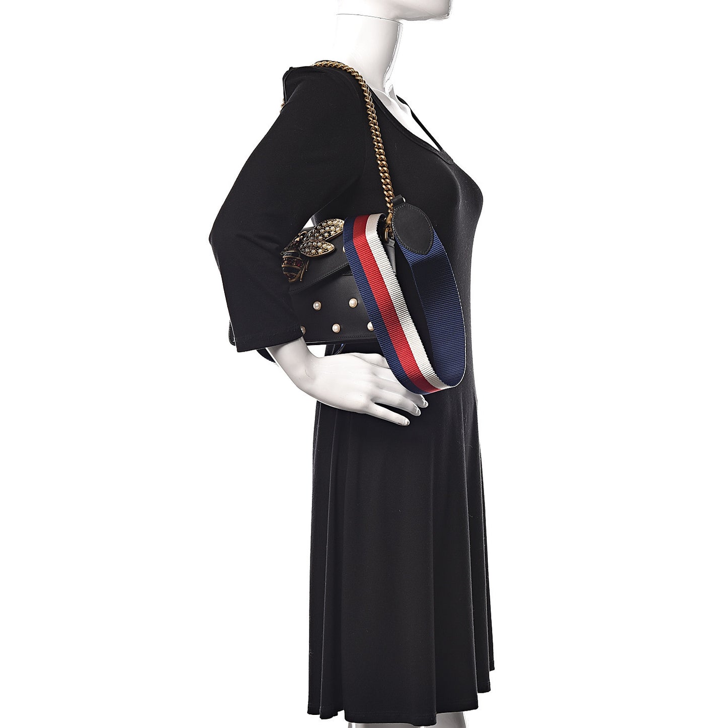 Nappa Pearl Studded Mini Queen Margaret Broadway Shoulder Bag Black