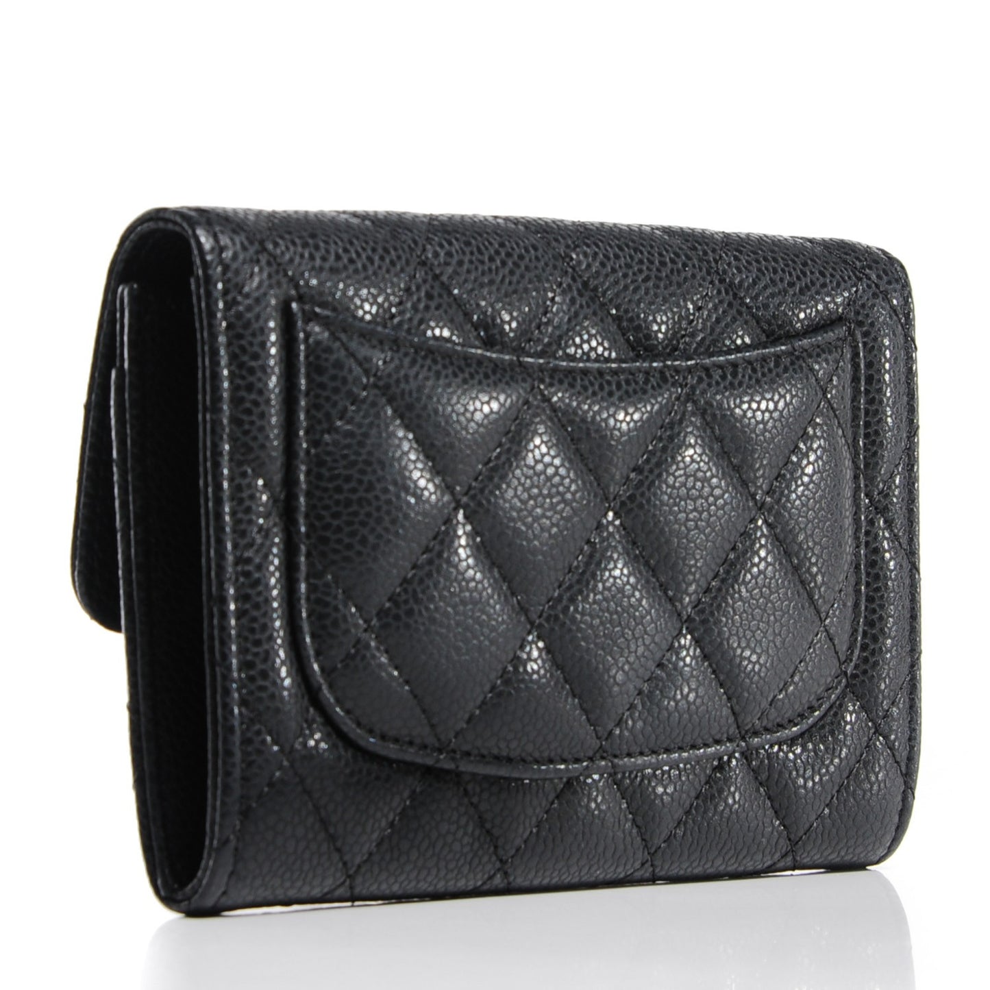 Caviar Quilted Small Flap Wallet Black
