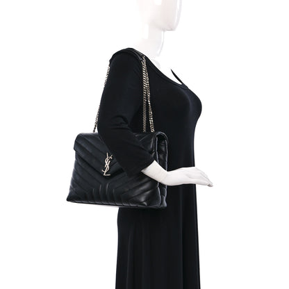 Saint Laurent Calfskin Y Quilted Monogram Medium Loulou Chain Satchel Black 2 of 9