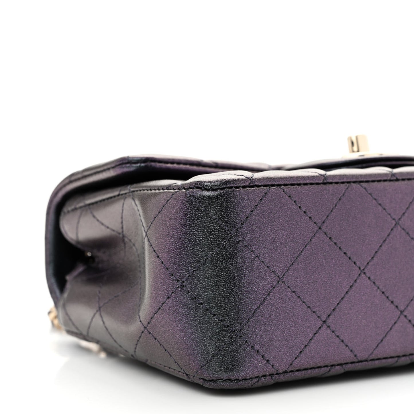 Iridescent Lambskin Quilted Mini Rectangular Flap Black