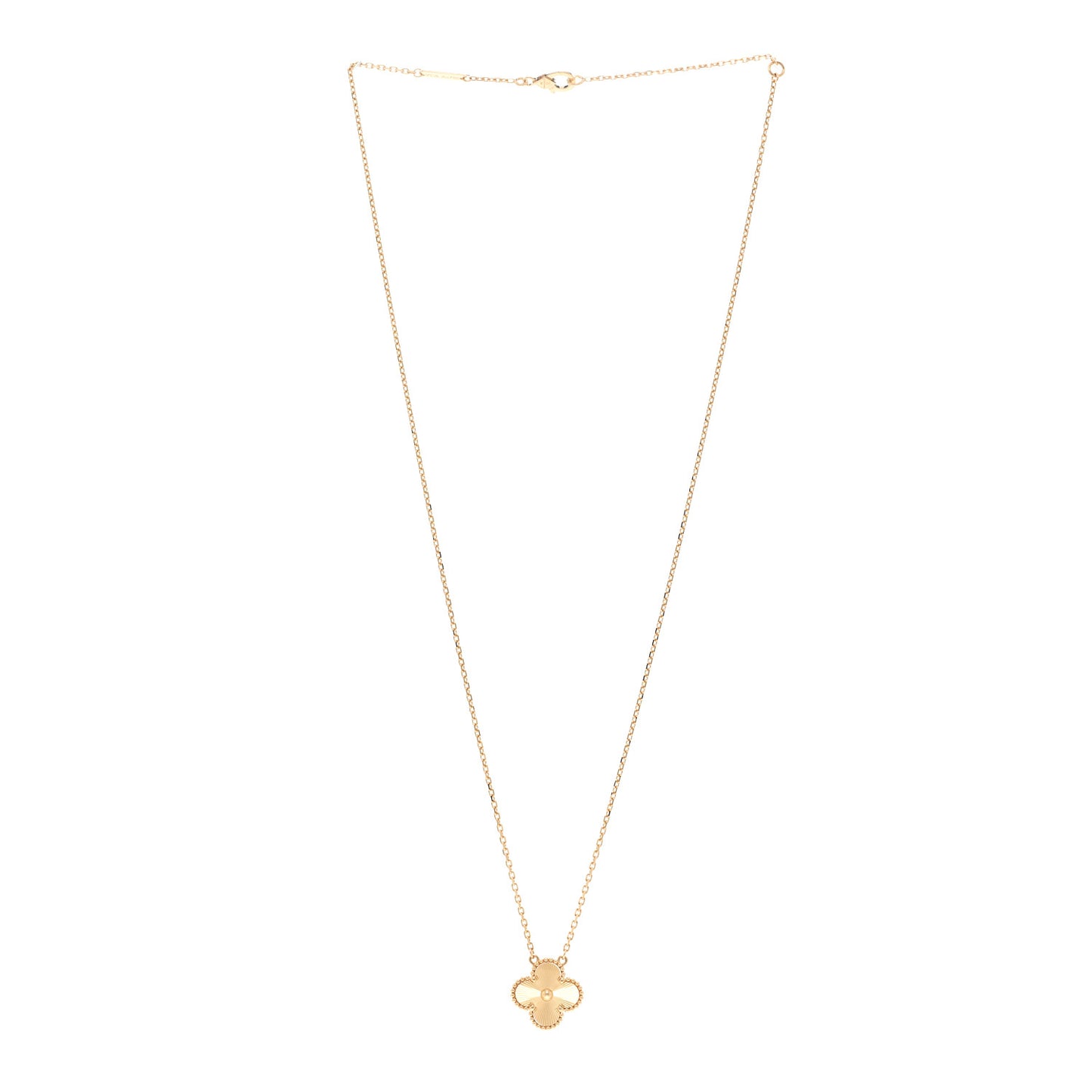18K Yellow Gold Guilloché Vintage Alhambra Pendant Necklace