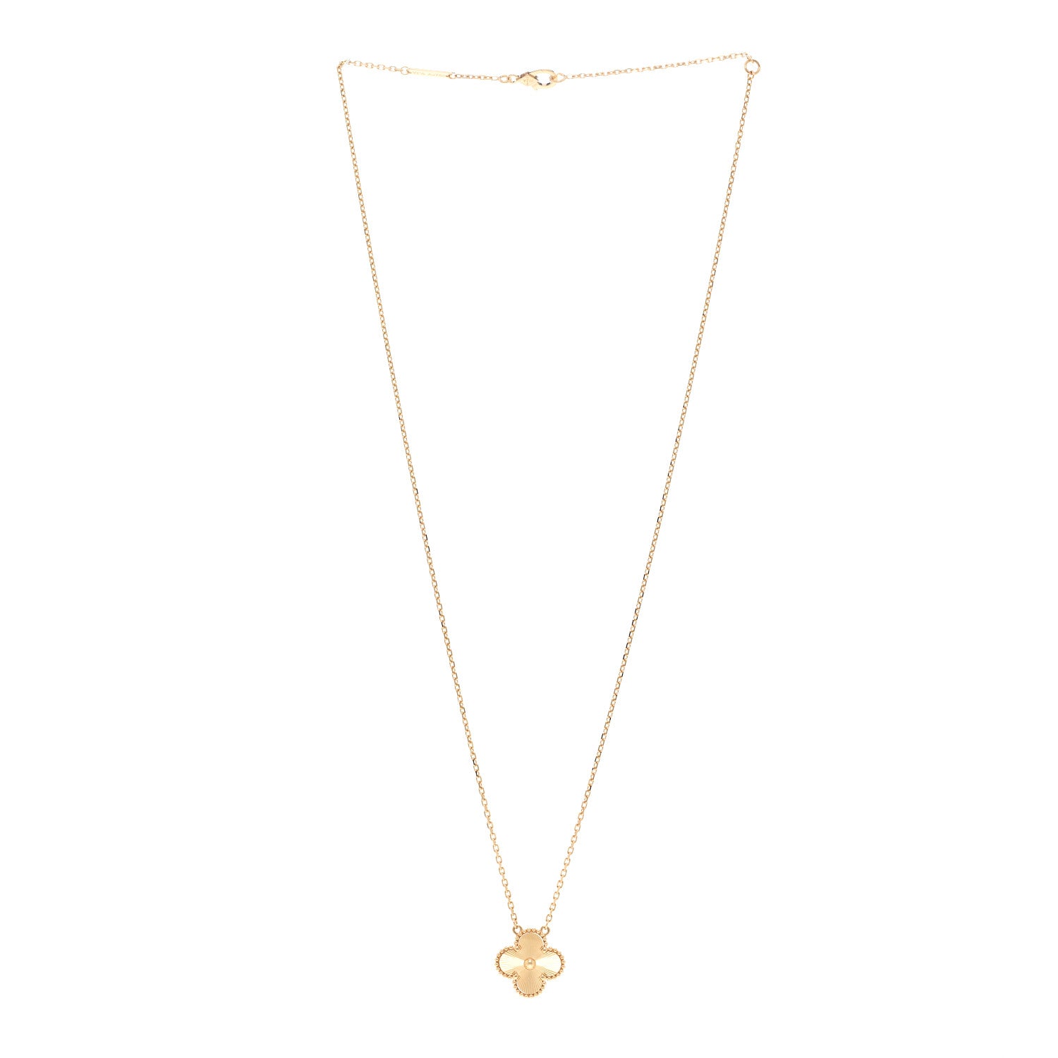 Van Cleef & Arpels 18K Yellow Gold Guilloché Vintage Alhambra Pendant Necklace 3 of 5
