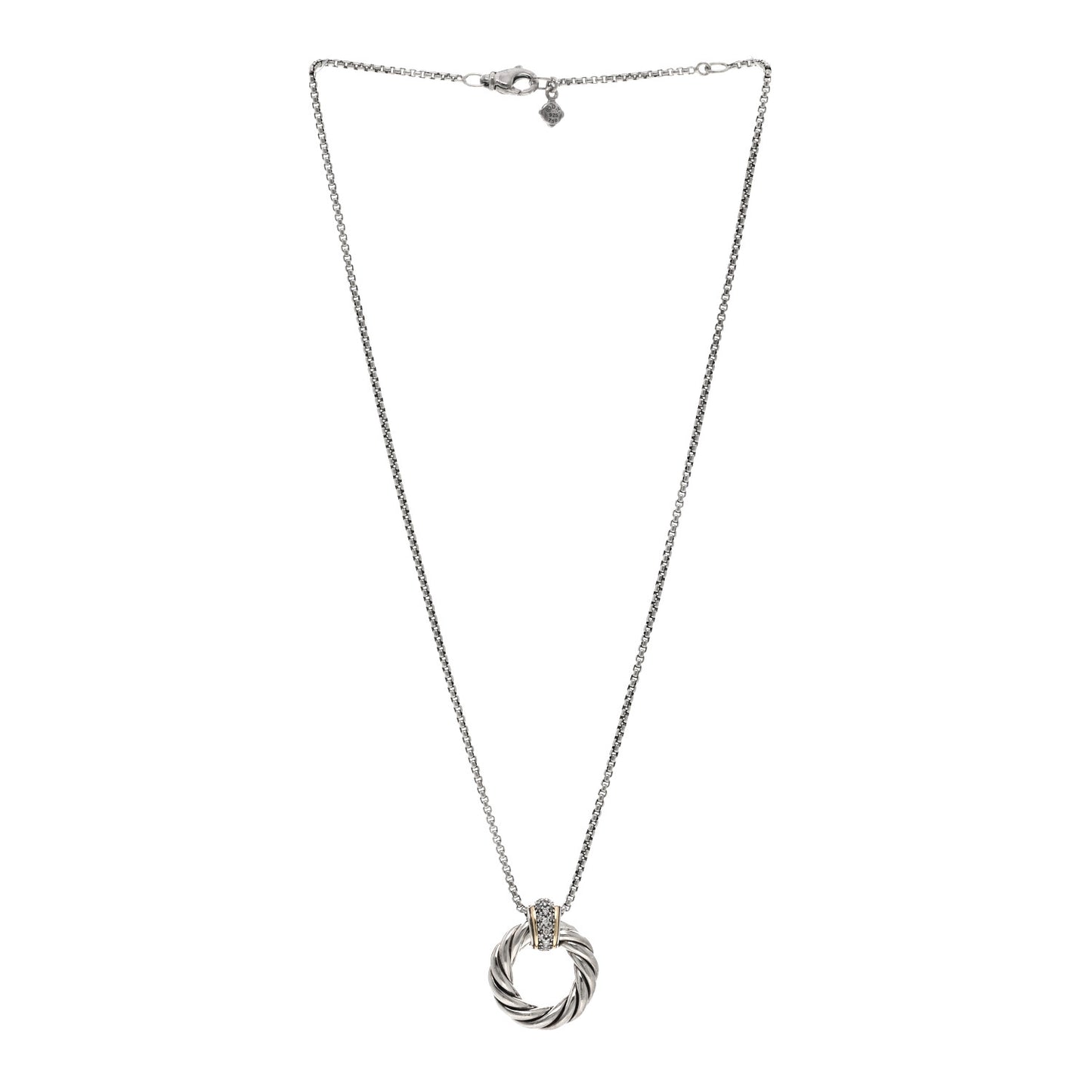 DAVID YURMAN Sterling Silver 18K Yellow Gold Diamond Small Cable Classics Pendant Necklace