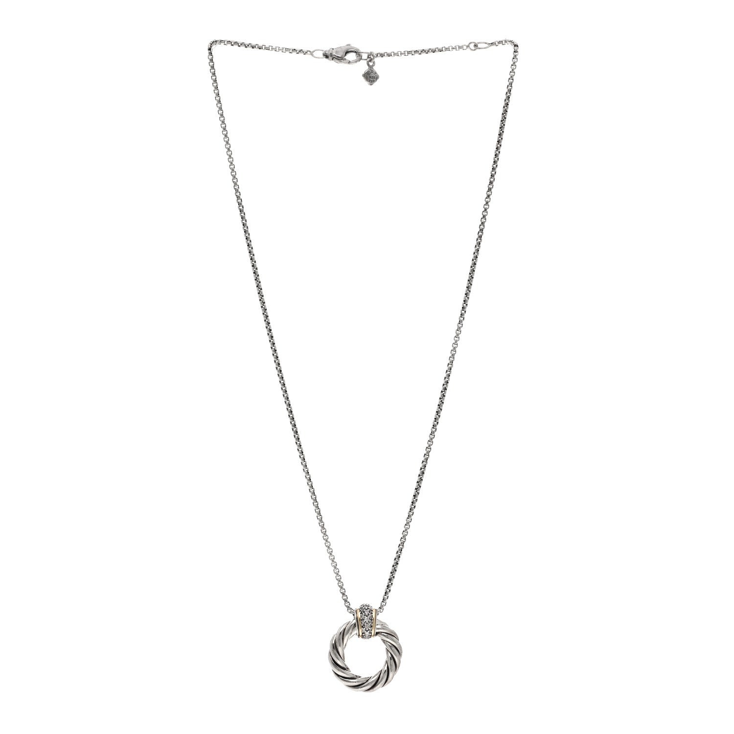 David Yurman DAVID YURMAN Sterling Silver 18K Yellow Gold Diamond Small Cable Classics Pendant Necklace 3 of 4