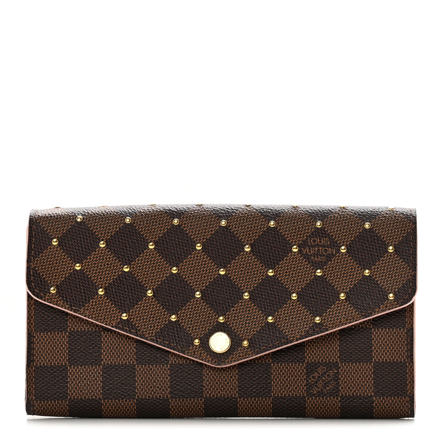 Damier Ebene Studded Sarah Wallet NM Rose Ballerine