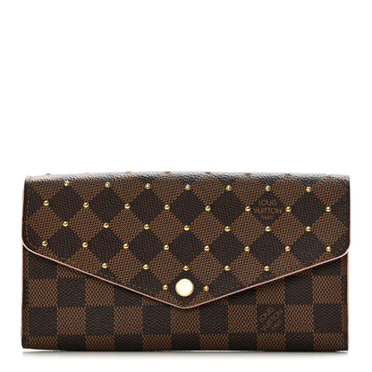Louis Vuitton Damier Ebene Studded Sarah Wallet NM Rose Ballerine 2 of 24