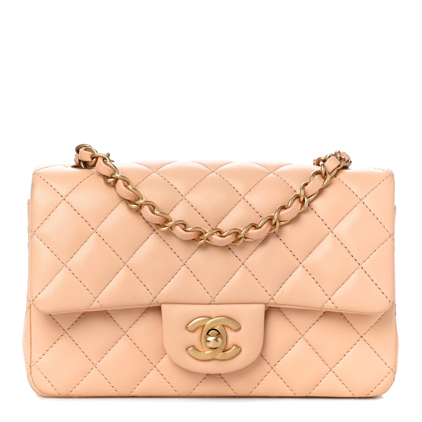 Lambskin Quilted Mini Rectangular Flap Beige