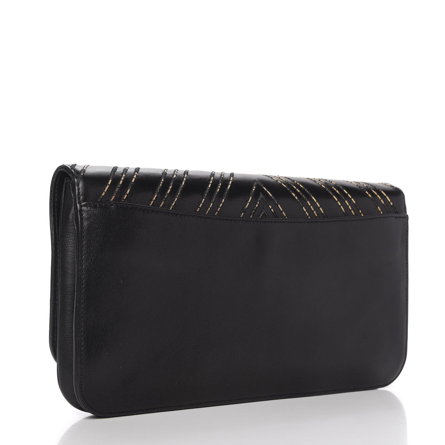 Chanel Lambskin Chain Chevron CC Clutch Black 3 of 10