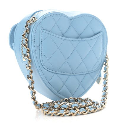 Chanel Lambskin Quilted CC In Love Heart Clutch With Chain Light Blue 3 of 11