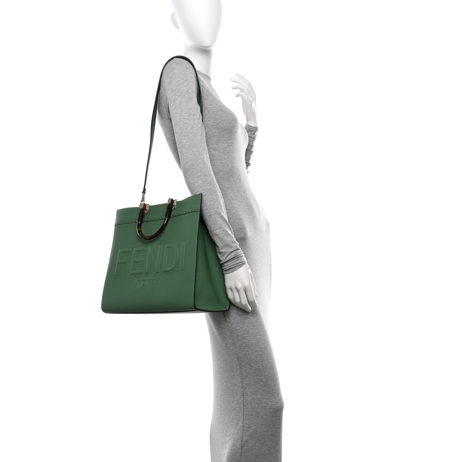 Fendi Vitello Cher Plexiglass Logo Debossed Medium Fendi Sunshine Shopper Tote Verde Islanda 2 of 9