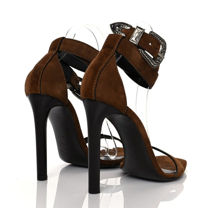 Saint Laurent Suede Mica Buckle Western Ankle Sandals 40 Brown 4 of 7