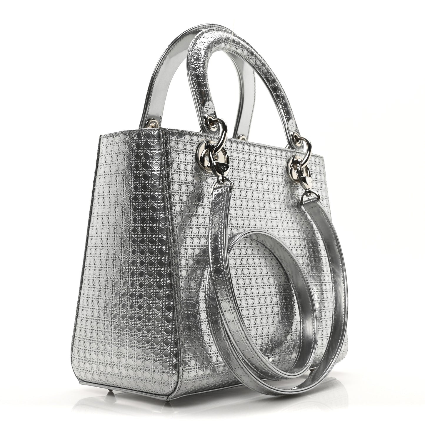 Metallic Patent Micro-Cannage Medium Lady Dior Silver
