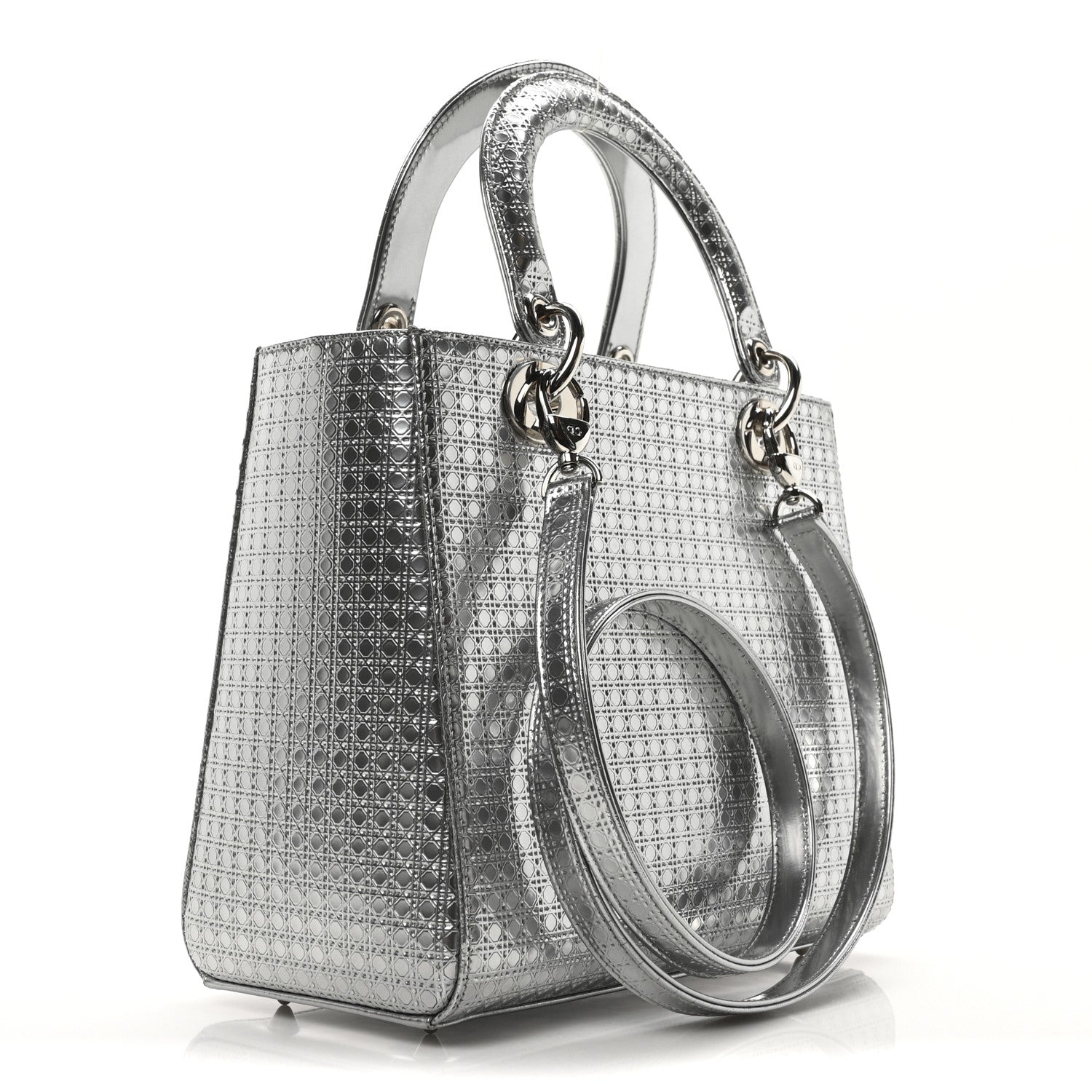 Christian Dior Metallic Patent Micro-Cannage Medium Lady Dior Silver 3 of 10