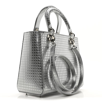 Christian Dior Metallic Patent Micro-Cannage Medium Lady Dior Silver 3 of 10