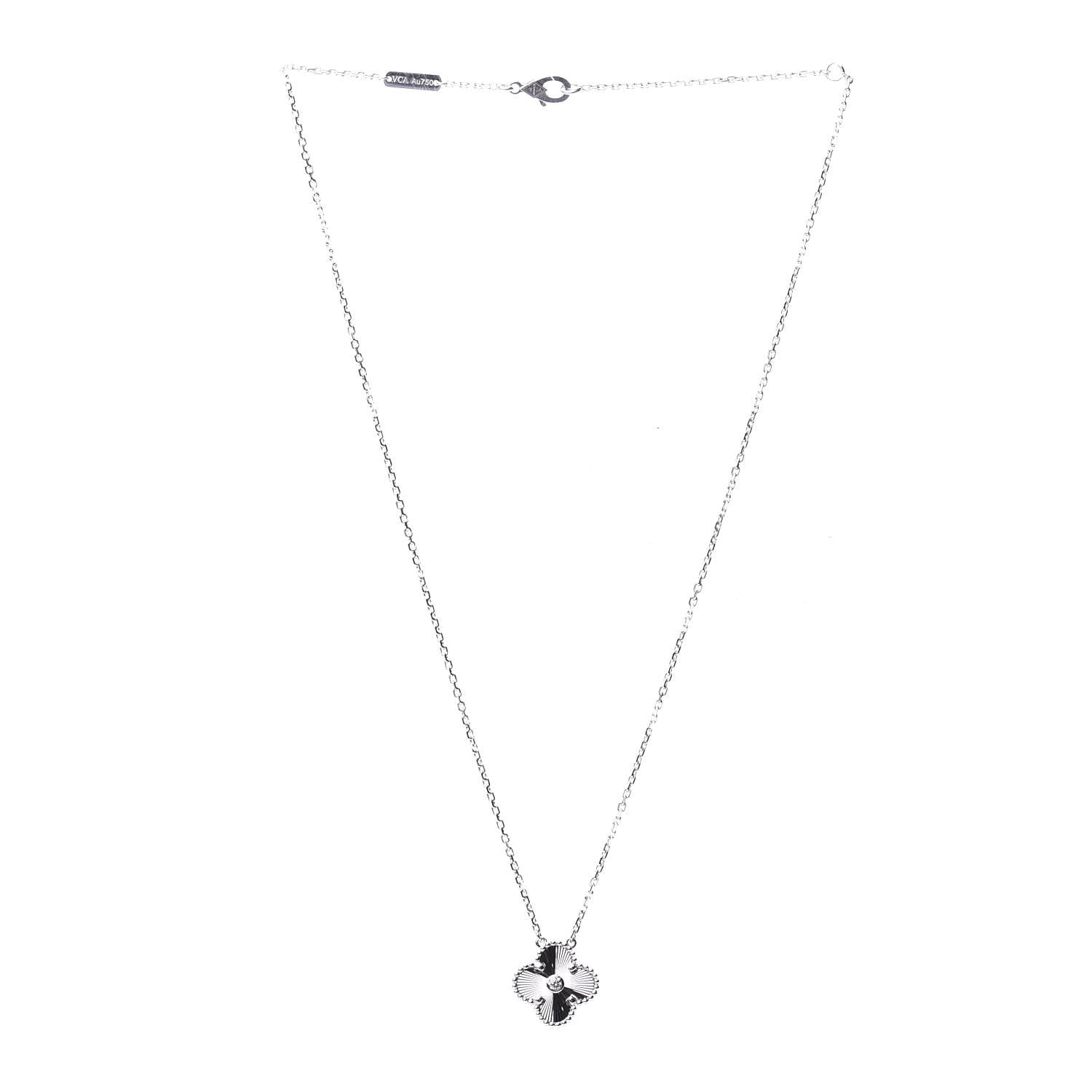 Van Cleef & Arpels 18K White Gold Diamond Guilloche Vintage Alhambra Pendant Necklace 3 of 8