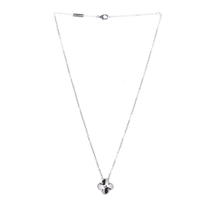 Van Cleef & Arpels 18K White Gold Diamond Guilloche Vintage Alhambra Pendant Necklace 3 of 8