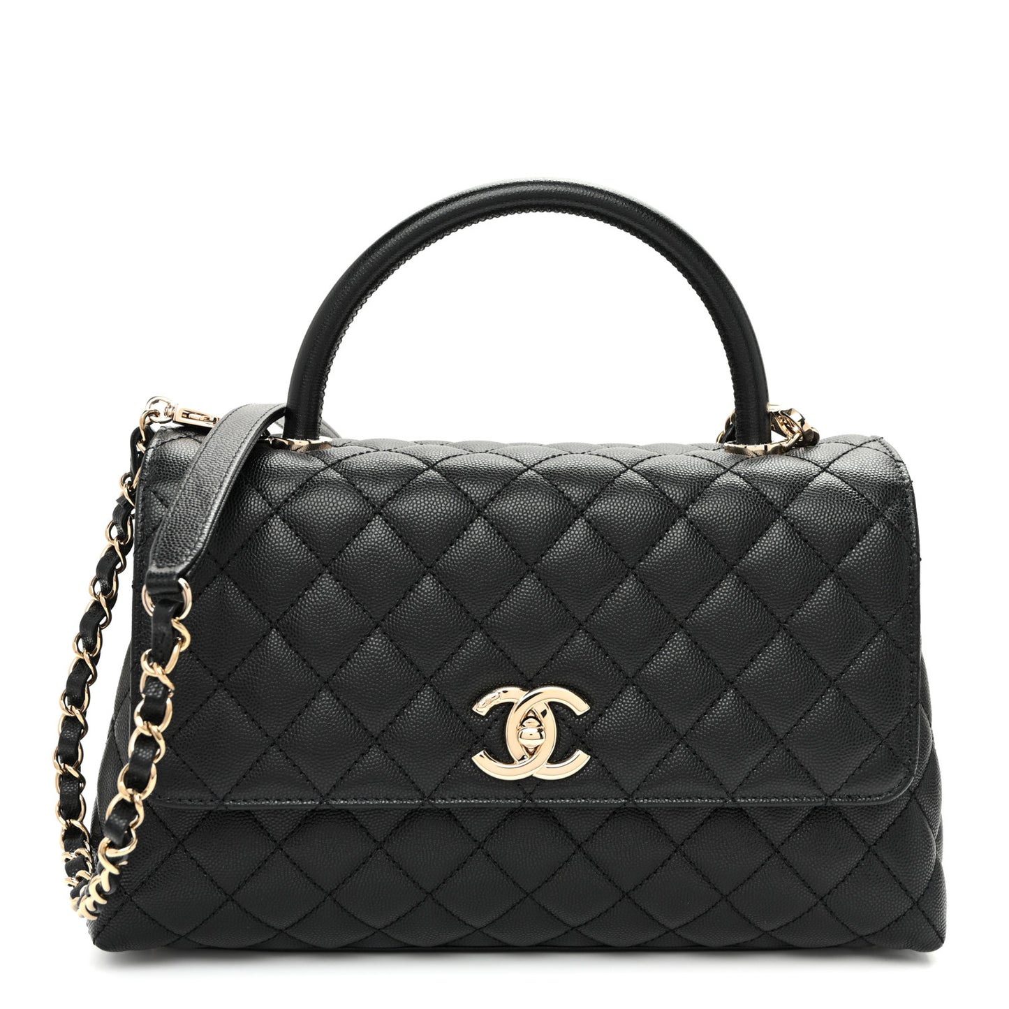 Caviar Quilted Small Coco Handle Flap Black