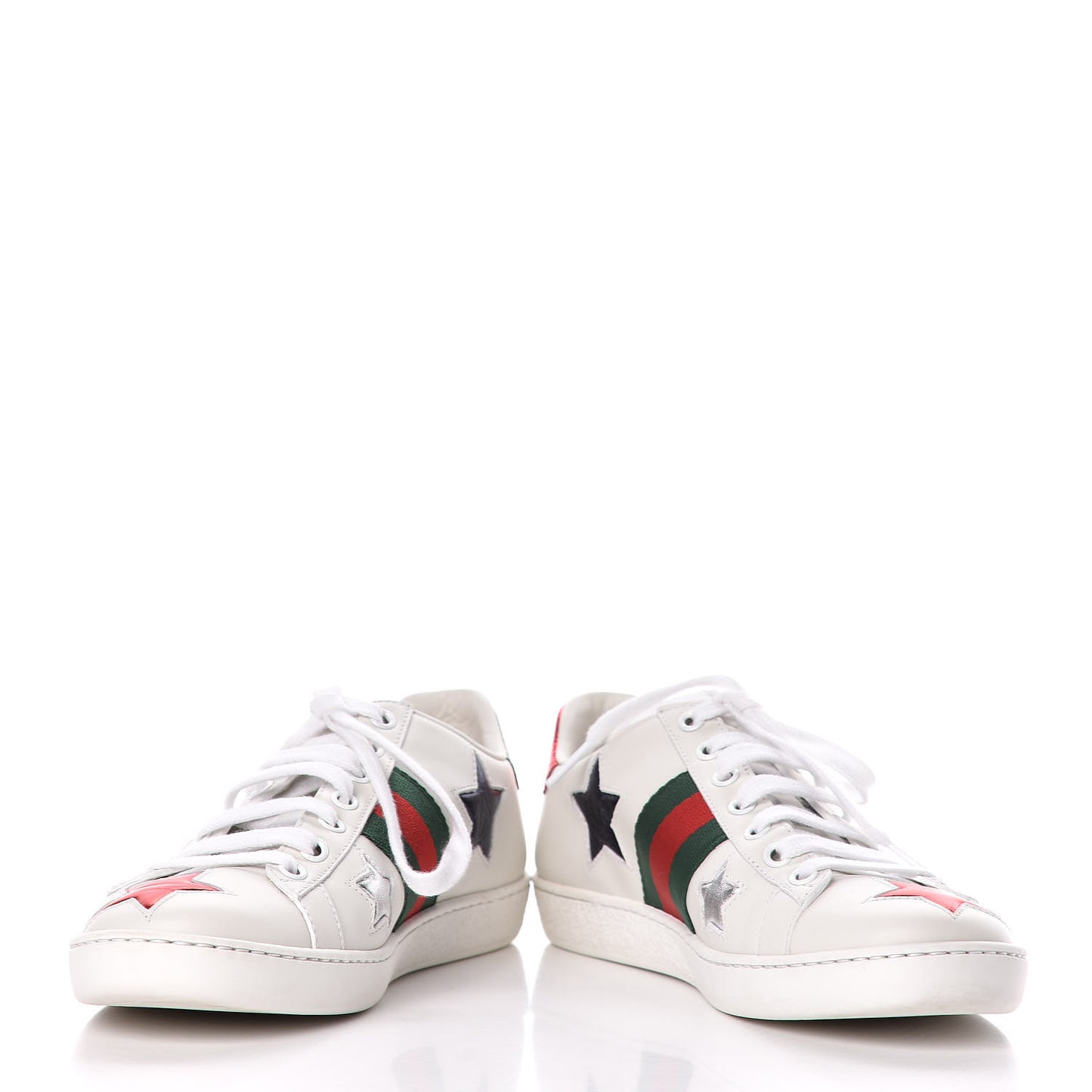 Calfskin Ayers Web Star Embroidered Womens Ace Sneakers 36 White Multi