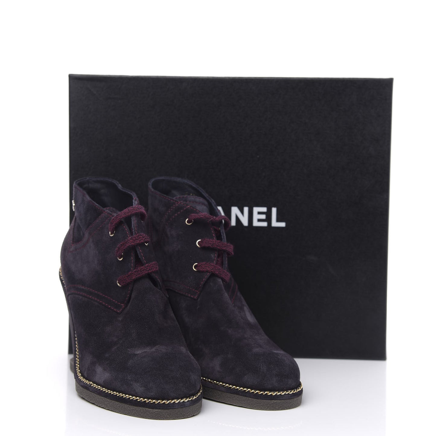 Suede Lace Up Wedge Booties 42 Dark Blue