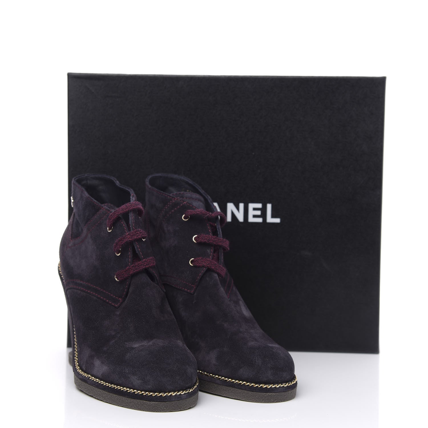 Chanel Suede Lace Up Wedge Booties 42 Dark Blue 10 of 10