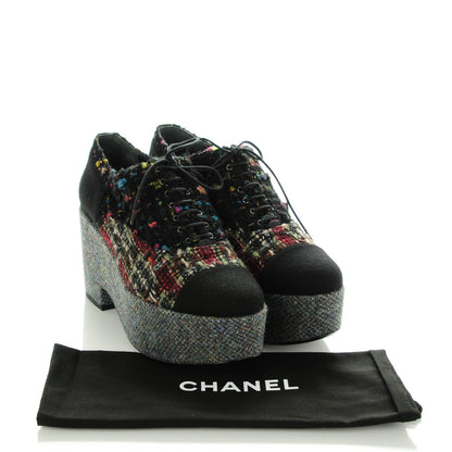 Chanel Tweed Lace Up 85 Wedges 42 Multicolor Black 9 of 9